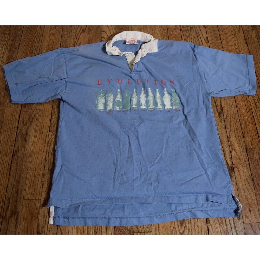 Vintage Rare 1990's Coca Cola Bottle Rugby Polo Shirt Short Sleeve Size Large